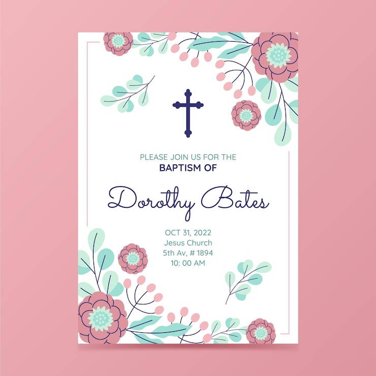 Vetor grátis convite de batismo de design plano