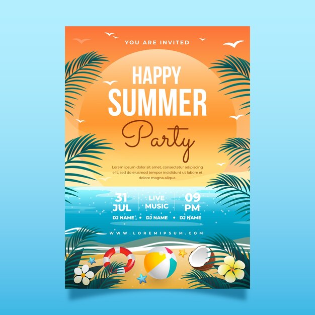 Convite de cartaz de festa de verão gradiente