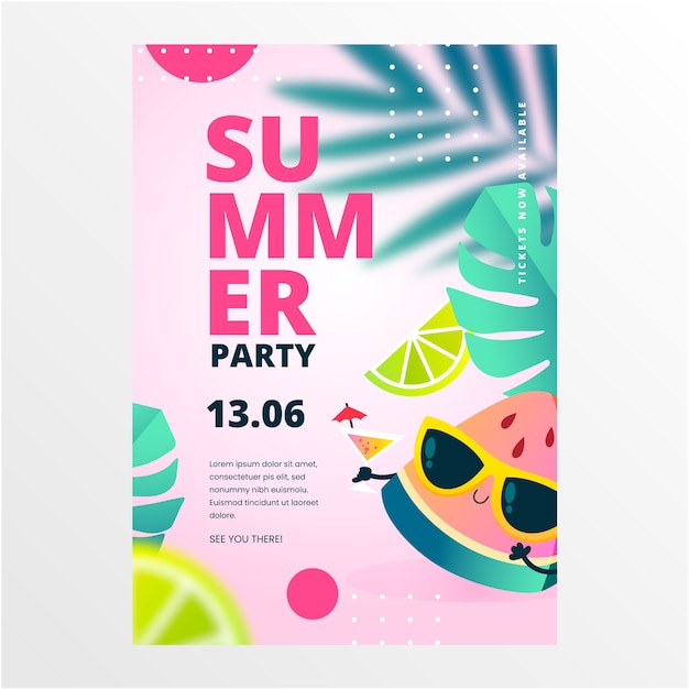 Vetor grátis convite de cartaz de festa de verão gradiente