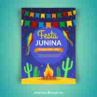 Vetor grátis convite de cartaz festa junina com celebração tradicional