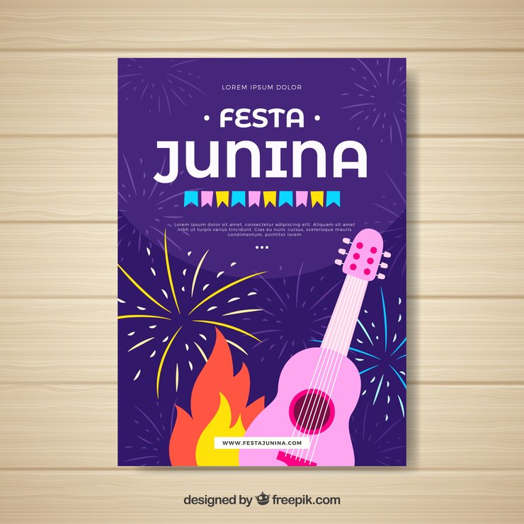 Vetor grátis convite de cartaz festa junina com guitarra rosa