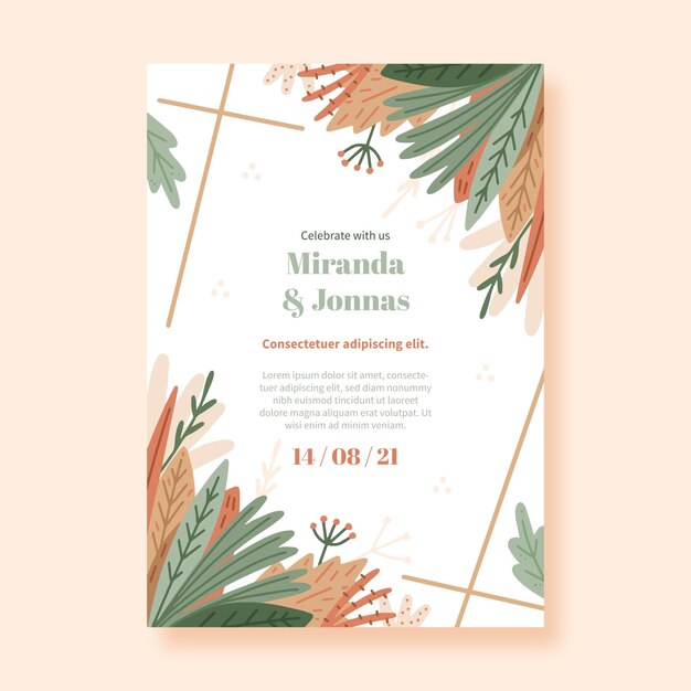 Convite de casamento boho desenhado à mão