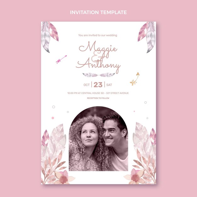 Convite de casamento boho em aquarela