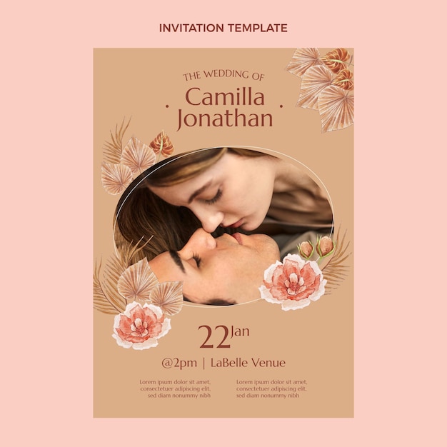 Convite de casamento boho em aquarela