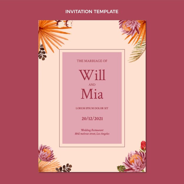 Convite de casamento boho em aquarela