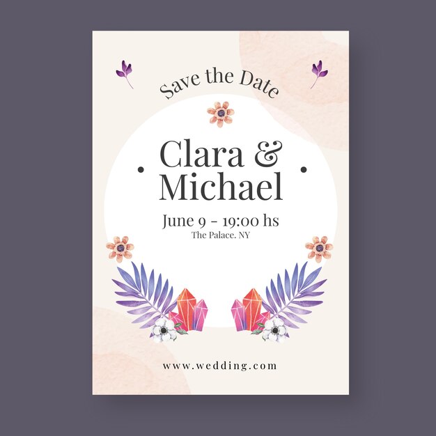 Convite de casamento boho em aquarela
