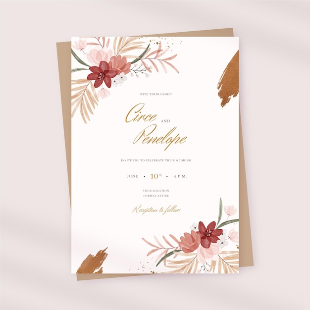 Convite de casamento boho em aquarela