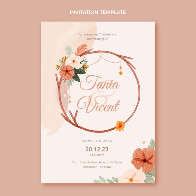 Convite de casamento boho floral em aquarela