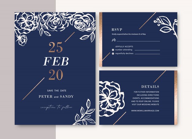 Convite de casamento com folhagem romântico, aquarela criativa flor