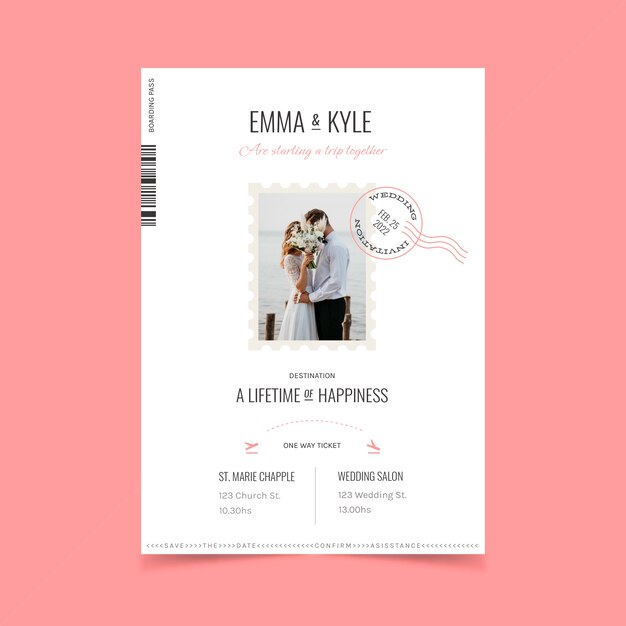 Convite de casamento de destino de design plano