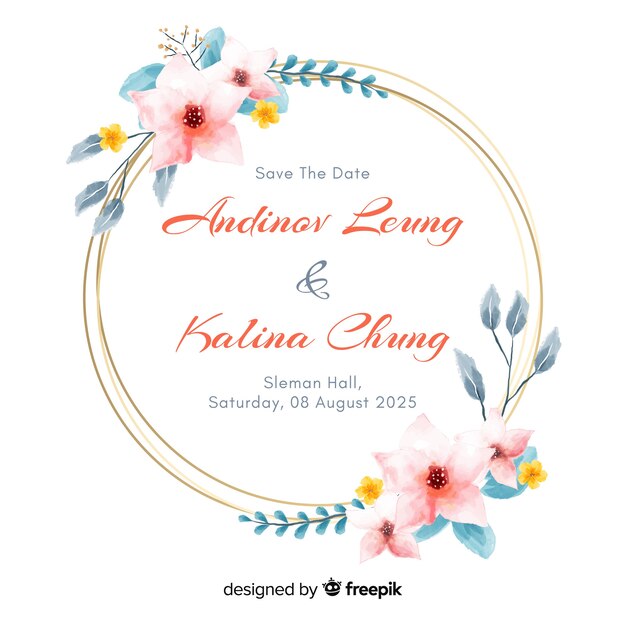 Convite de casamento de quadro floral de pintados à mão