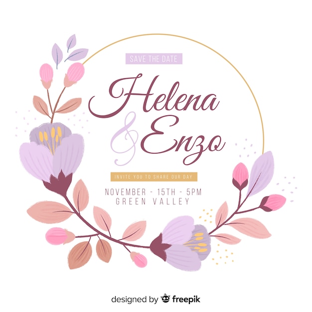 Convite de casamento de quadro floral de pintados à mão