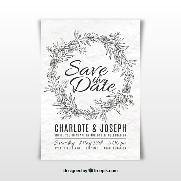 Convite de casamento desenhado à mão em branco