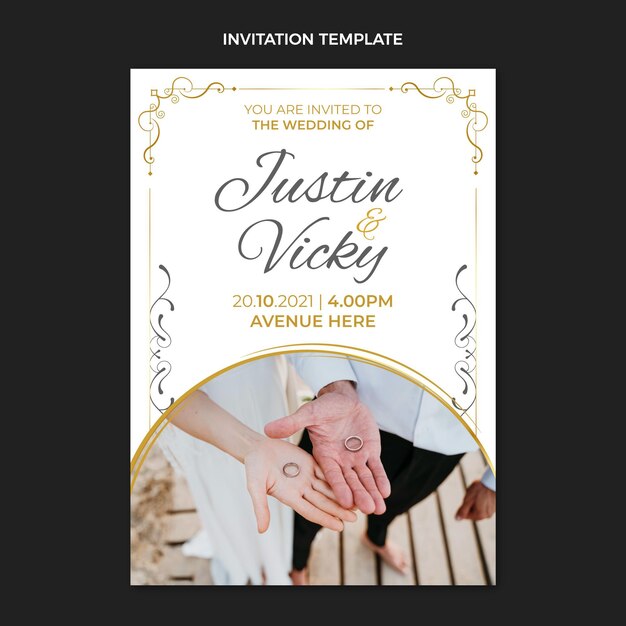 Convite de casamento dourado de luxo realista