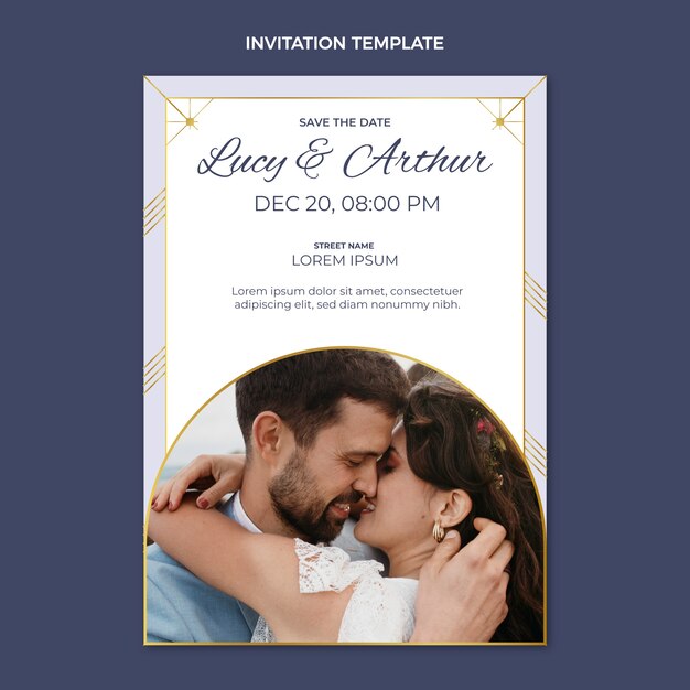 Convite de casamento dourado de luxo realista