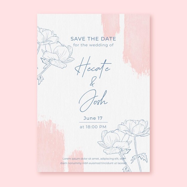 Convite de casamento em aquarela com flores
