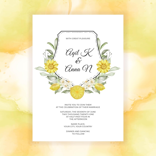 Convite de casamento em aquarela de flor de limão