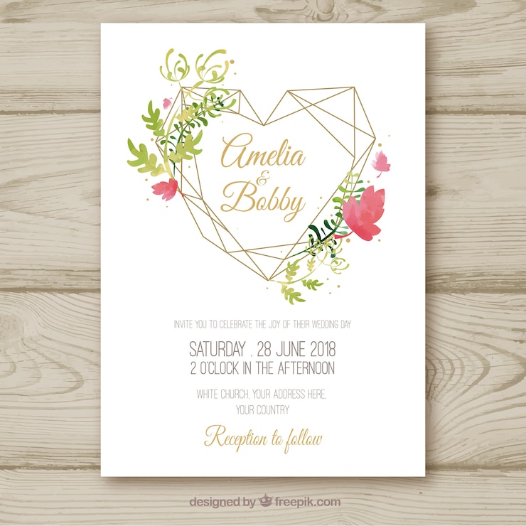Vetor grátis convite de casamento floral aquarela bonita