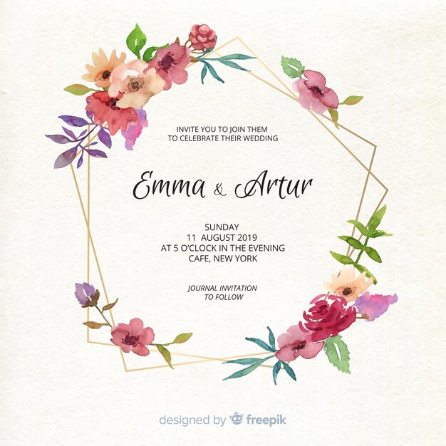 Convite de casamento floral aquarela moldura