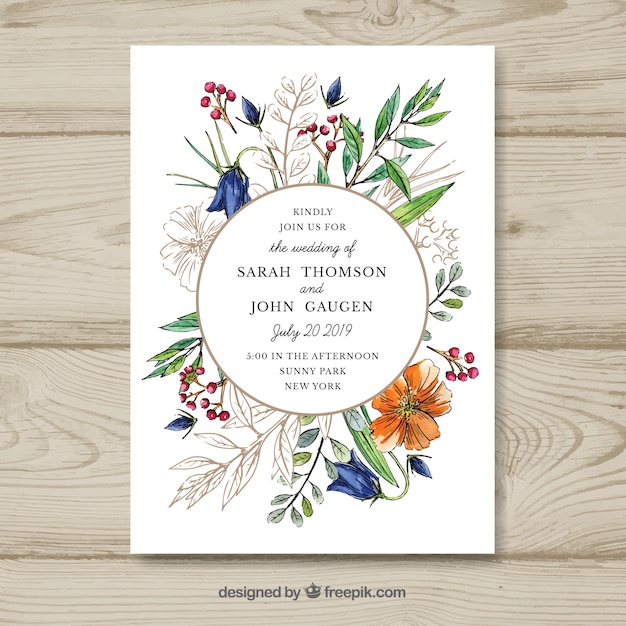 Convite de casamento floral aquarela tamplate