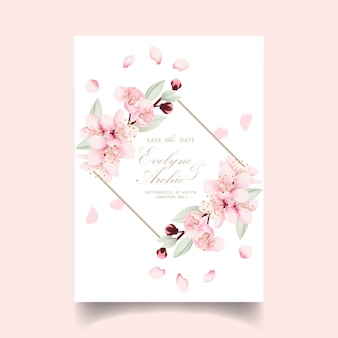 Convite de casamento floral com flores de cerejeira