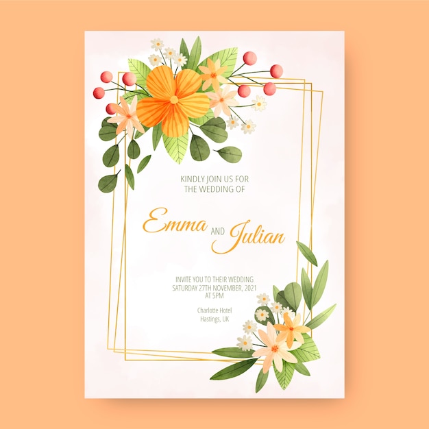 Vetor grátis convite de casamento floral em aquarela