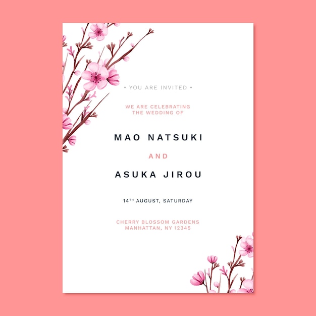 Convite de casamento floral japonês