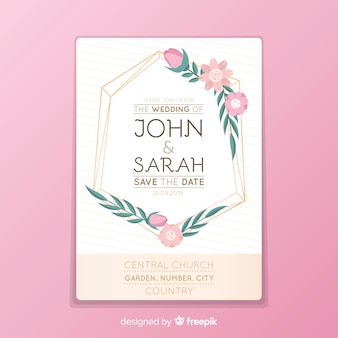 Convite de casamento floral moldura rosa em design plano