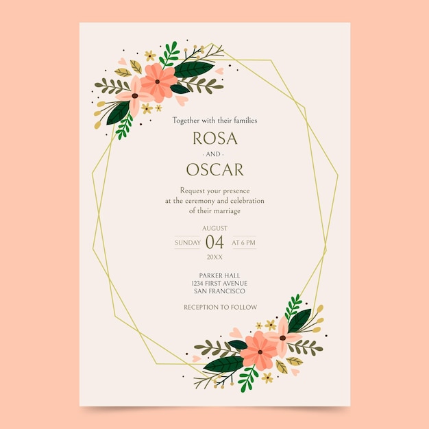 Convite de casamento floral plano