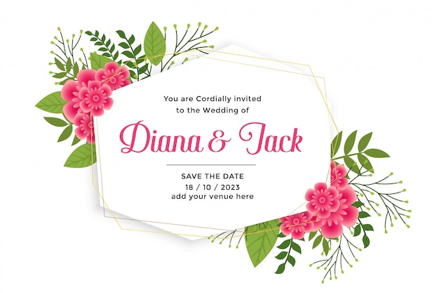 Convite de casamento lindo cartão com decoração de flores