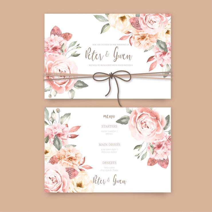 Vetor grátis convite de casamento lindo com flores vintage