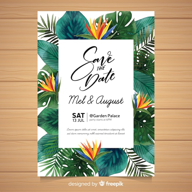 Convite de casamento tropical em aquarela