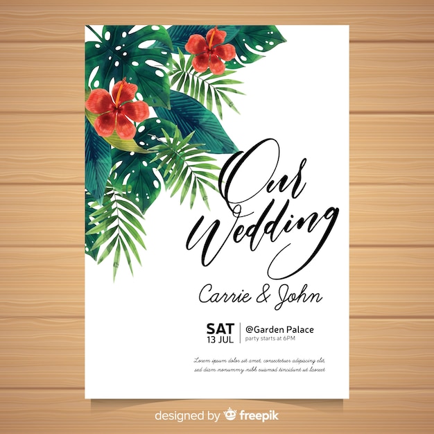 Convite de casamento tropical em aquarela