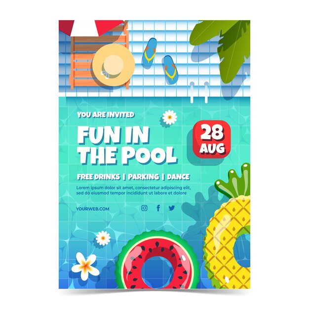 Convite de celebração de festa na piscina gradiente