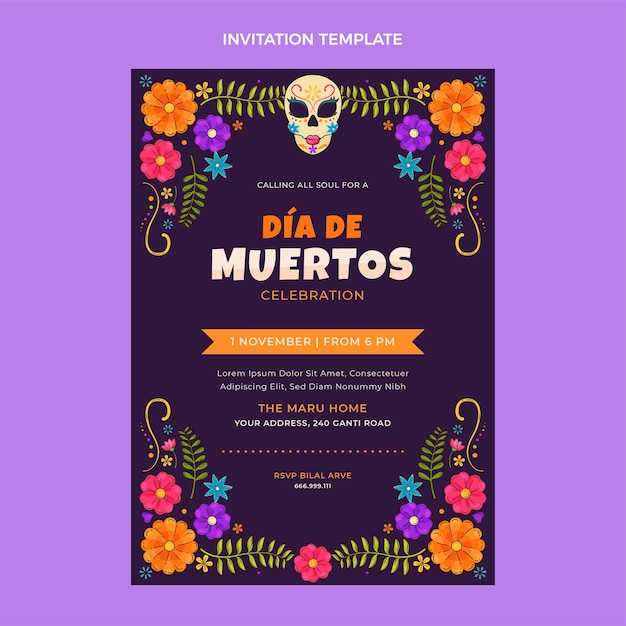 Convite de dia de muertos desenhado à mão