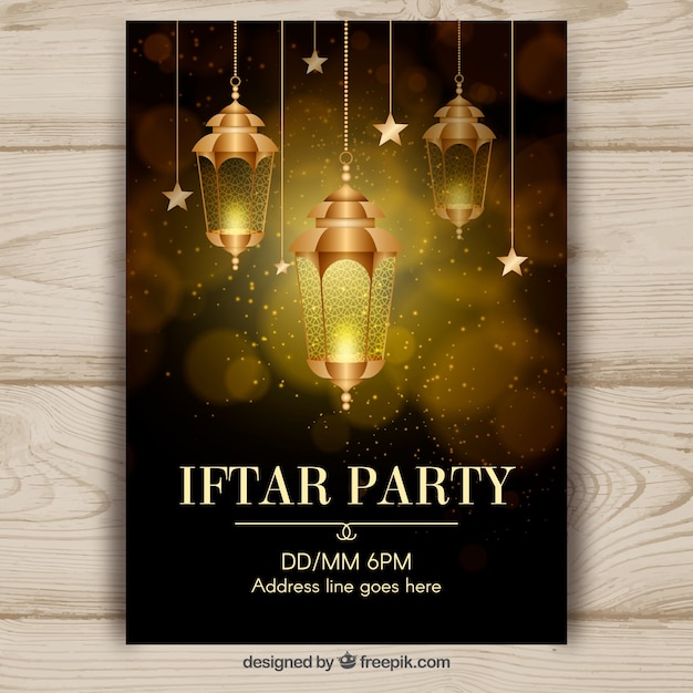 Convite de festa iftar com lâmpadas em estilo realista