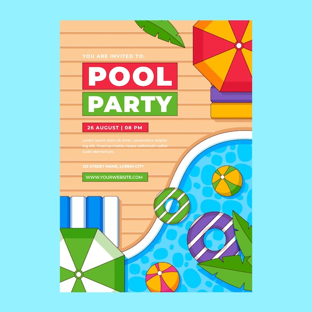 Convite de festa na piscina desenhado à mão