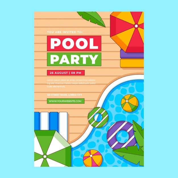 Convite de festa na piscina desenhado à mão