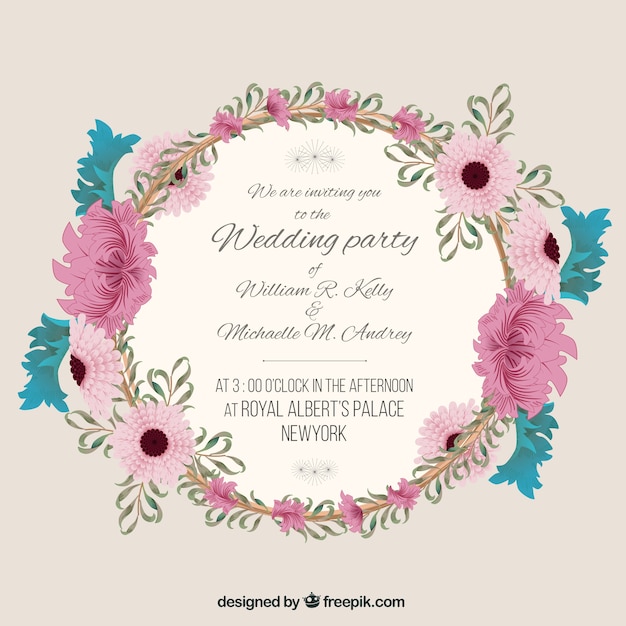 Convite do casamento com quadro floral