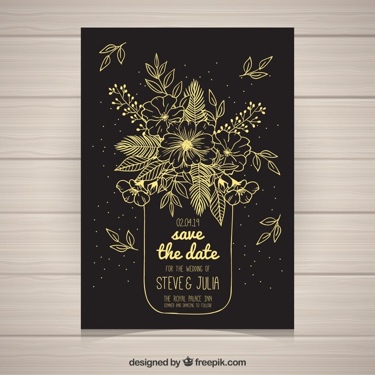 Vetor grátis convite floral de casamento com estilo dourado