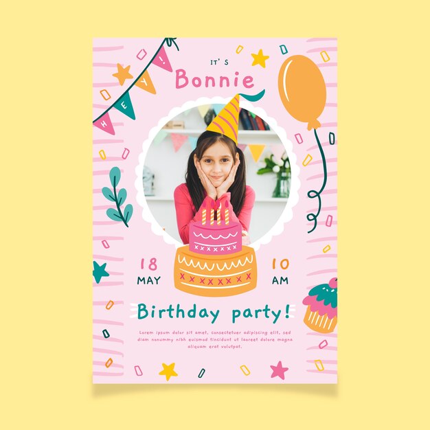 Convite para festa de aniversário infantil com foto