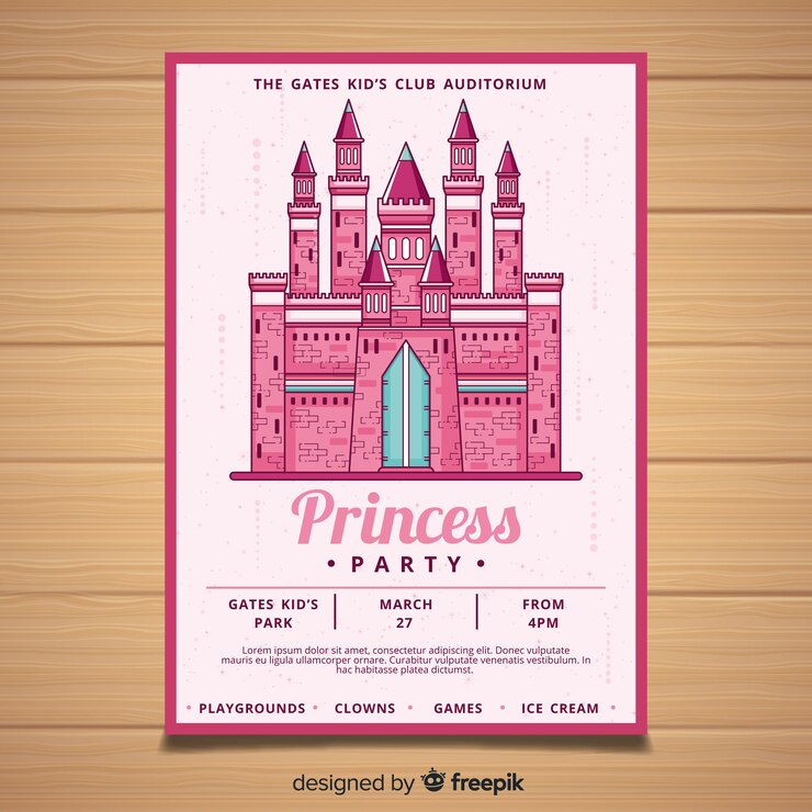 Vetor grátis convite para festa de princesa bonito
