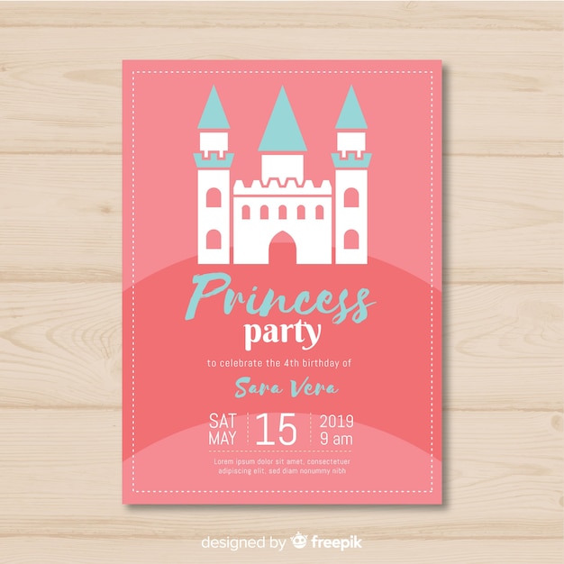 Vetor grátis convite para festa de princesa plana