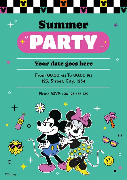 Convite para festa de verão do Mickey Mouse