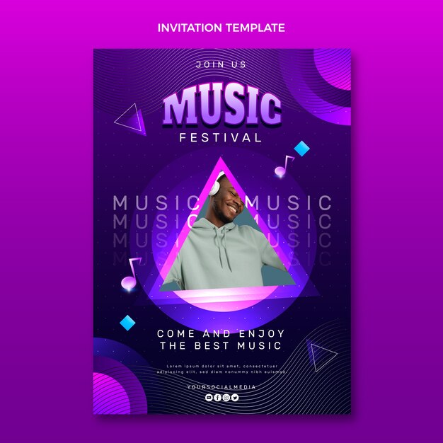 Convite para festival de música colorida gradiente