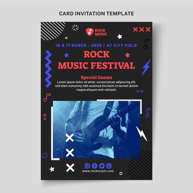 Convite para festival de música minimalista de design plano