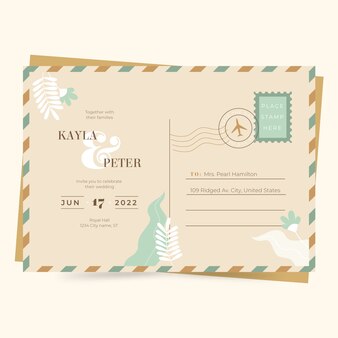 Convites de casamento de cartão postal desenhado à mão