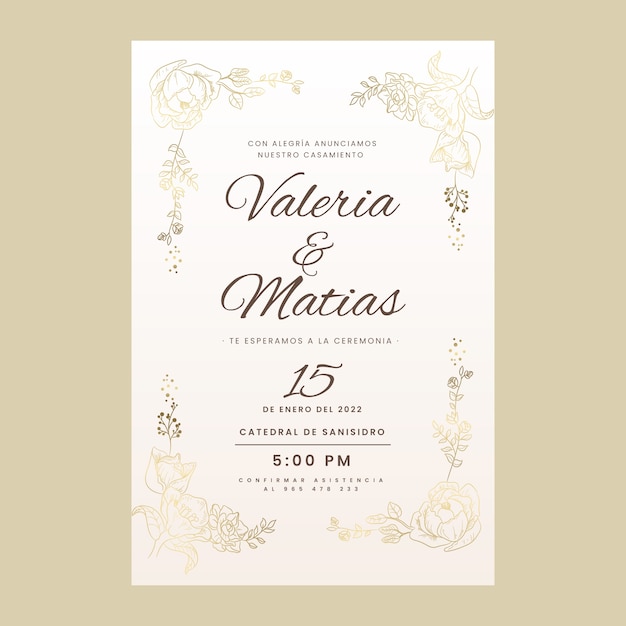 Vetor grátis convites de casamento gradiente em espanhol