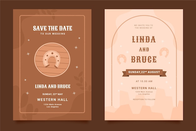 Convites de casamento ocidentais desenhados à mão