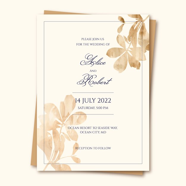 Convites formais de casamento em aquarela